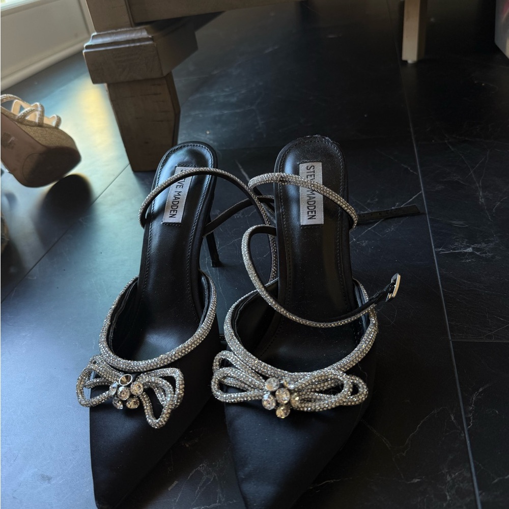 Steve Madden Black Heels with Silver Rhinestones